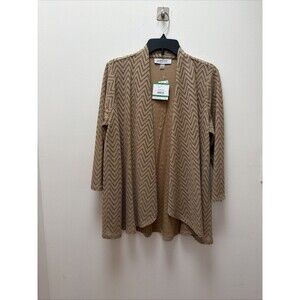 Kasper Cardigan L Tan Chevron Pattern